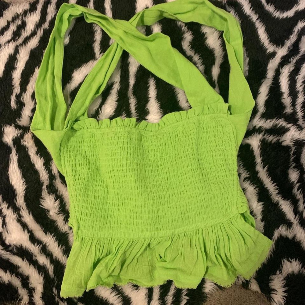 Free People lime green smocked ruffle tie top 💚 - Picture 2 of 4